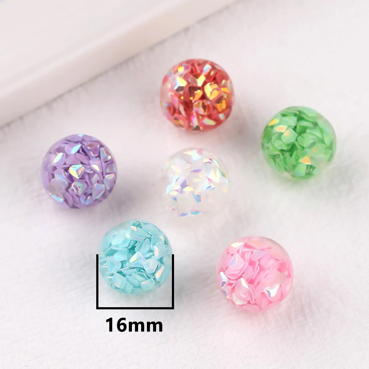 Hoja brillante de mezcla de colores aleatorios, cuentas acrílicas redondas transparentes, pulseras DIY, llaveros, accesorios de bolígrafos con cuentas, 5 unids/set, 16mm