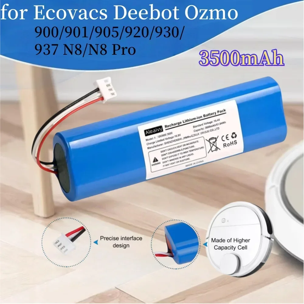 

Сменный аккумулятор емкостью 3500 мАч для Ecovacs Deebot Ozmo 900 901 905 920 930 937 N8 Pro 14,4 В литий-ионный аккумулятор для робота-пылесоса