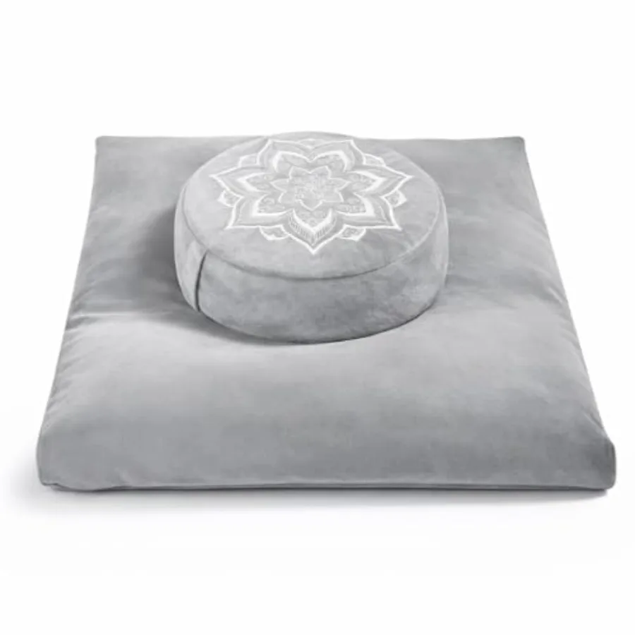 

Meditation Zafu Cushion Set with Buckwheat Hulls and Memory Foam - Ergonomic Support for Yoga and Sitting - Removable Machine-W