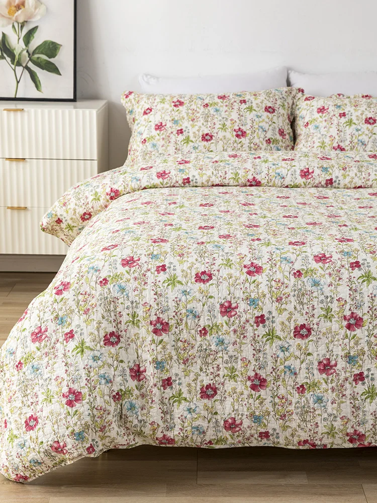 Thiened Pure Cotton Patchwork Bedding Set Korean Countryside Floral Sle Duvet Cover Quilt Insert And Bed eet Tee-Piec...