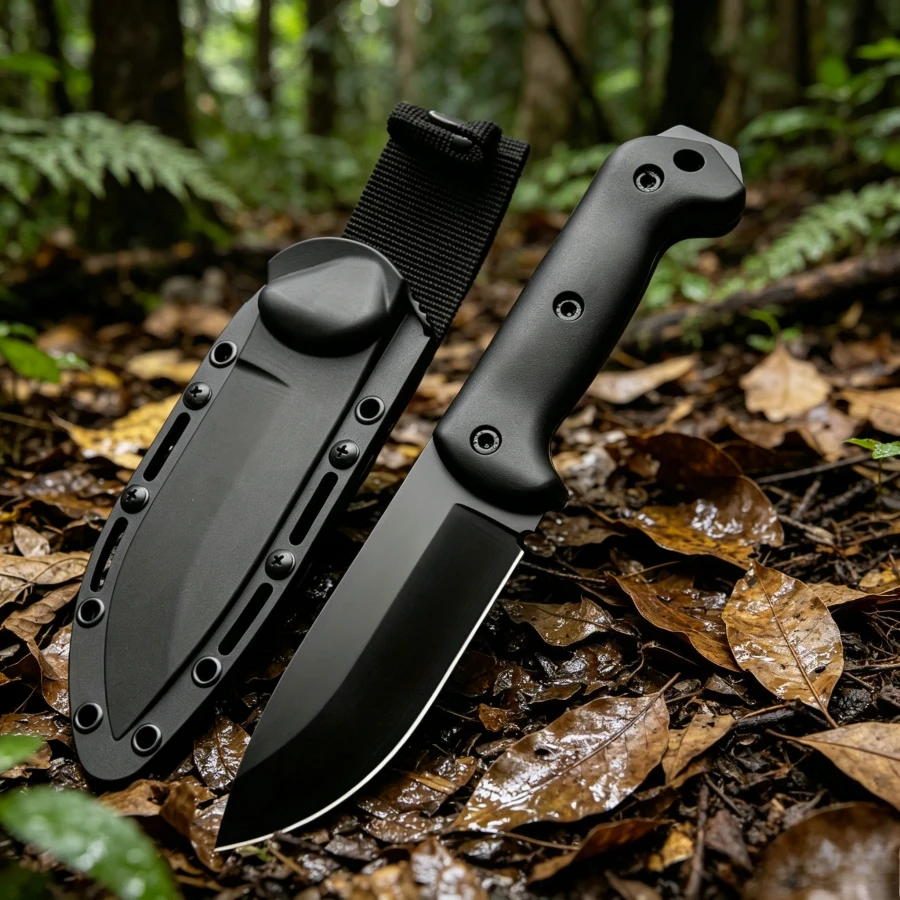 

Black Outdoor Straight Knife 8Cr13Mov Blade Nylon Fiber Handle Suitable for Outdoor Camping and Daily Emergency Carry Men's Gift