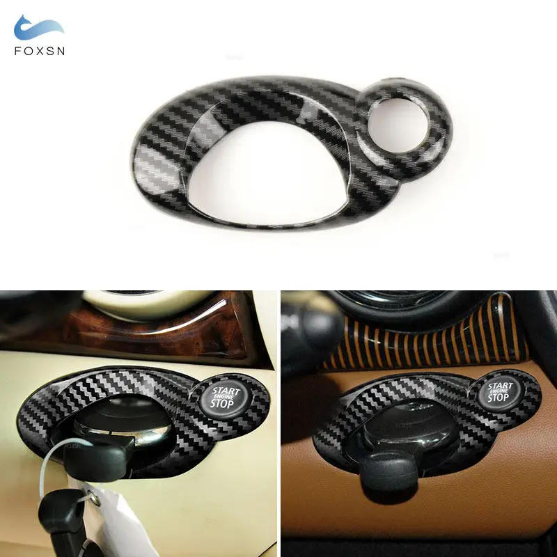 Car Ignition Switch Engine Start Stop Keyhole Trim For BMW Mini R55 R56 R57 2007-2013 Countryman R60 2010-2016 ABS Carbon Fiber
