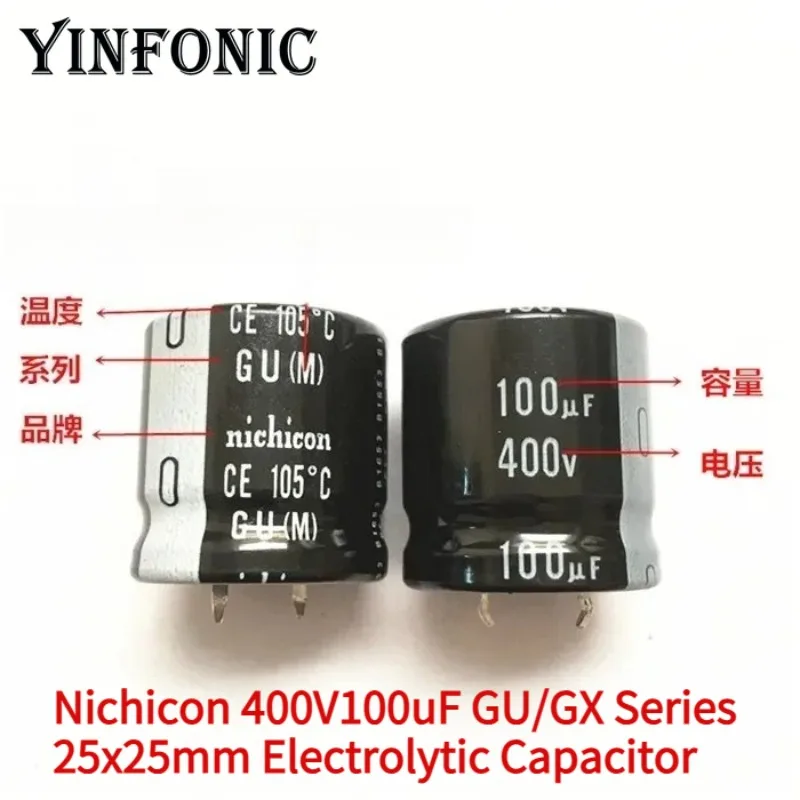 

2PCS/10PCS 100uF/400v Nichicon GU/GX Series 25x25mm 400V100uF Snap-in PSU Electrolytic Capacitor