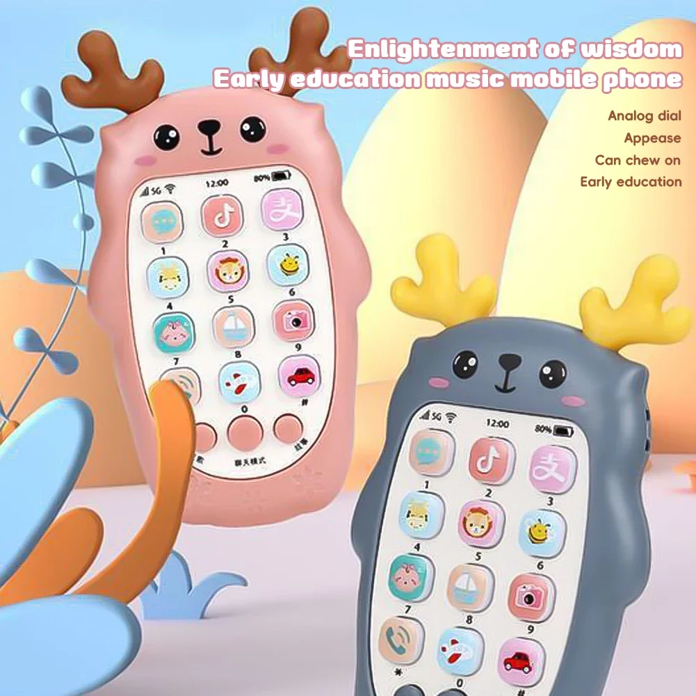 Jouet de téléphone pour bébé, son de musique de dessin animé, avec anneau de dentition, Style cerf/girafe, musique Mobile, jouet vocal multifonctionnel pour enfants