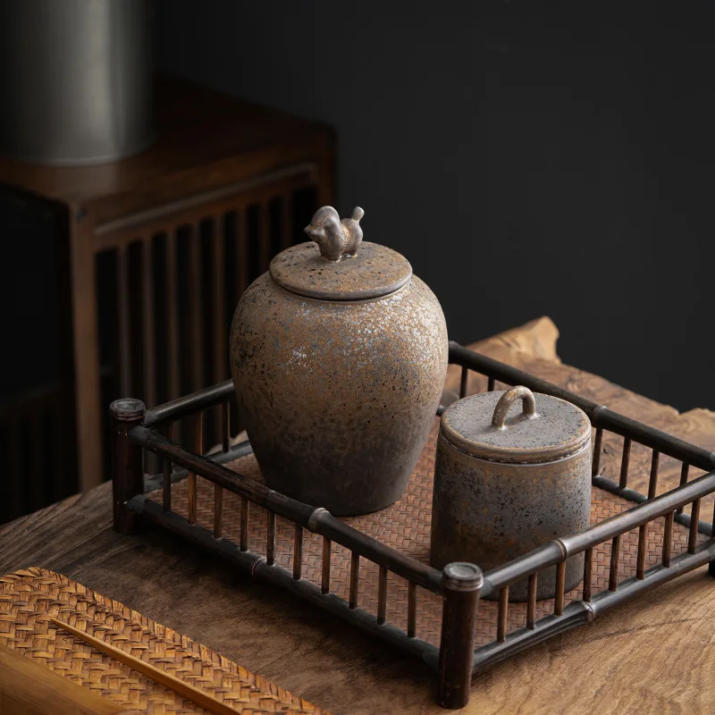 جرة تخزين السيراميك المينا ختم الشاي الفنون الحرف الجدول الحلي حاوية الديكور