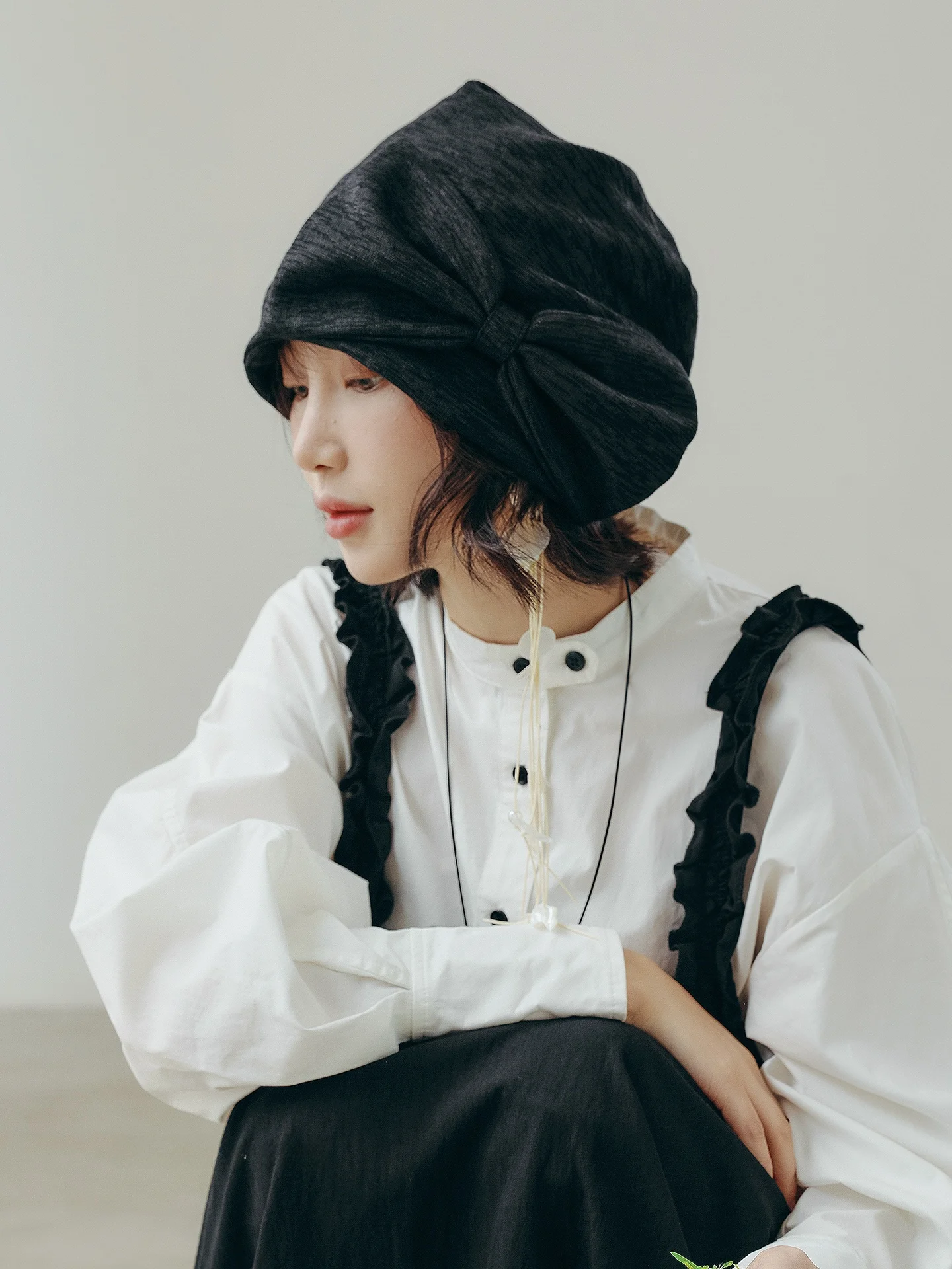 fuchema-spring-summer-women's-knot-bucket-hat-breathable-stylish-versatile-head-covering-fashionable-overhead-cap