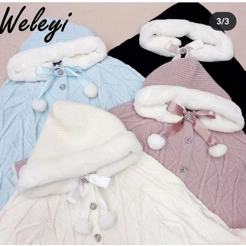 Chal de Lolita Jirai Kei para niña, suéter dulce, capa, abrigo, otoño, japoneses nuevos, Kawaii, lindo cuello de muñeca para mujer, capas de punto