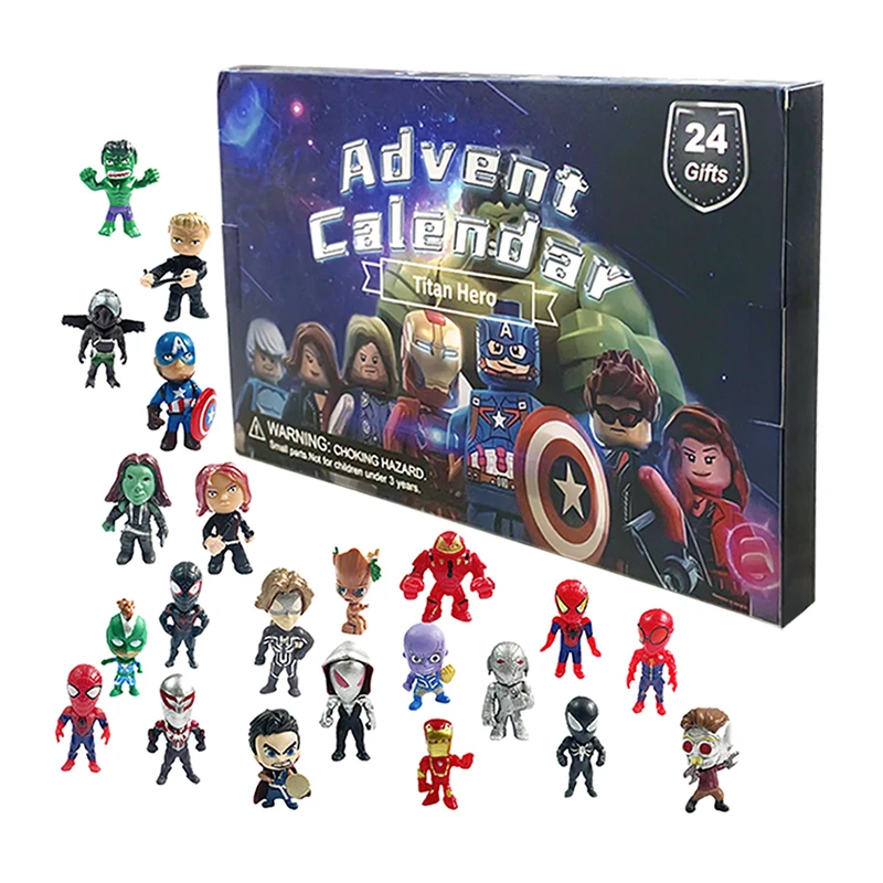 Disney Christmas Advent Calendar Box Marvel Avengers Anime Mini Figures Spiderman Iron Man Kids Toys Built-in 24 Small Gifts