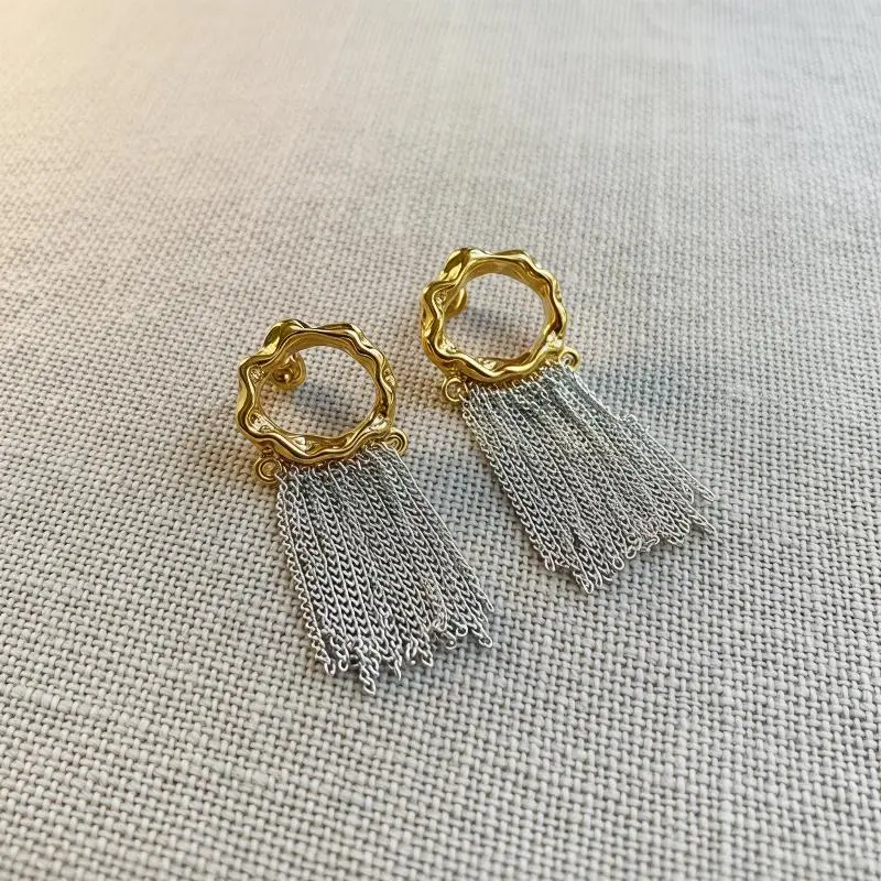 Fold Metal Chain Tassel Earrings C Shape Surgical Steel Post Hypoallergenic Women Jewelry for Sensitive Ears