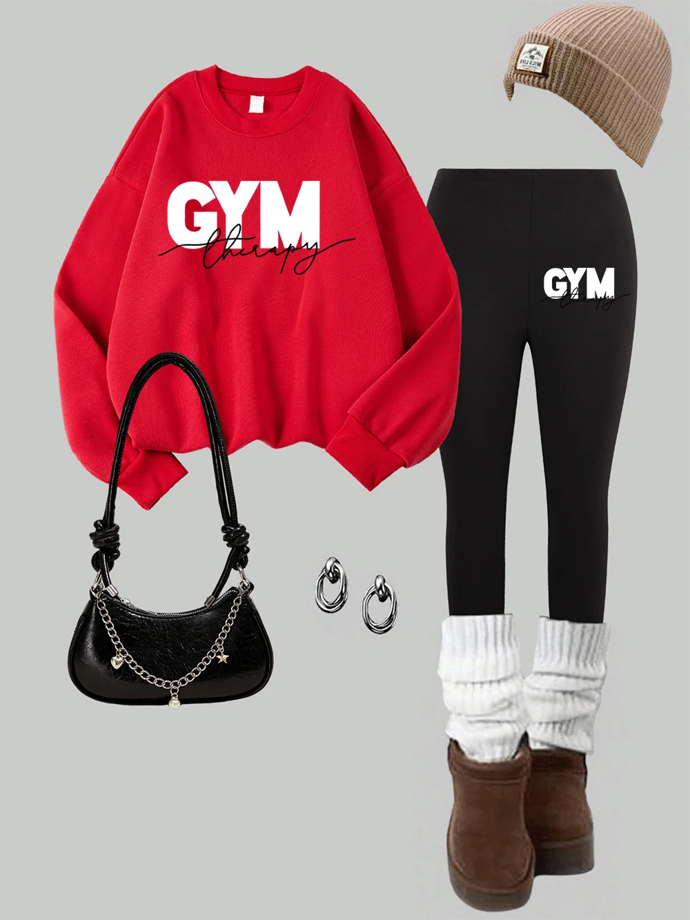 2 Piece Women Artistic Letter Cym Printed Sweatshirts Leggings Set Winter Warm Fleece Hoodie Pants Casual Womans Jogging Clothes