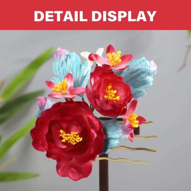 Tropical Fabric Flower Hair Clips, 5 Pcs Hawaiian Hibiscus Orchid Barrettes for Women and Girls