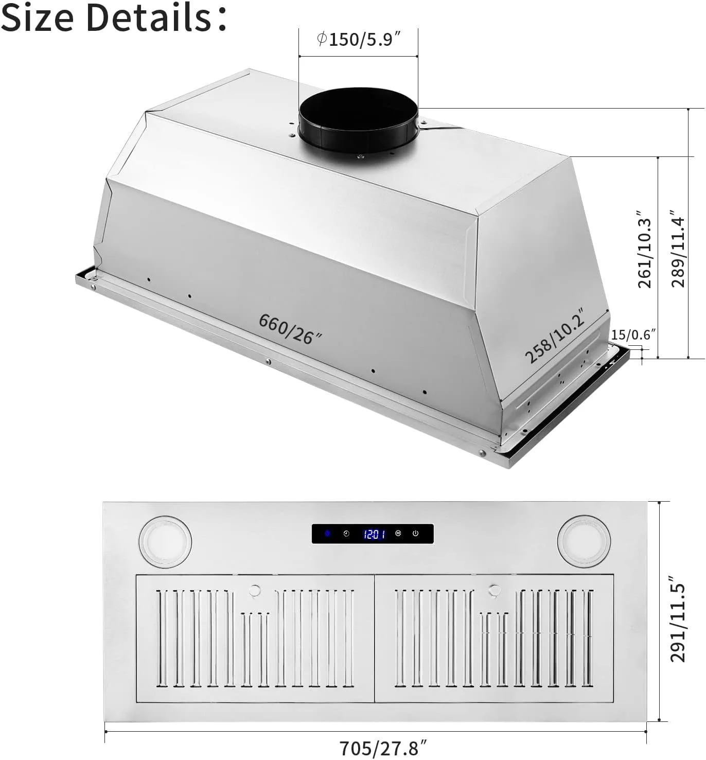 Tieasy 30-calowy 600CFM wkładany uchwyt pod szafką Okap dotykowy ze stali nierdzewnej USGB1370TC