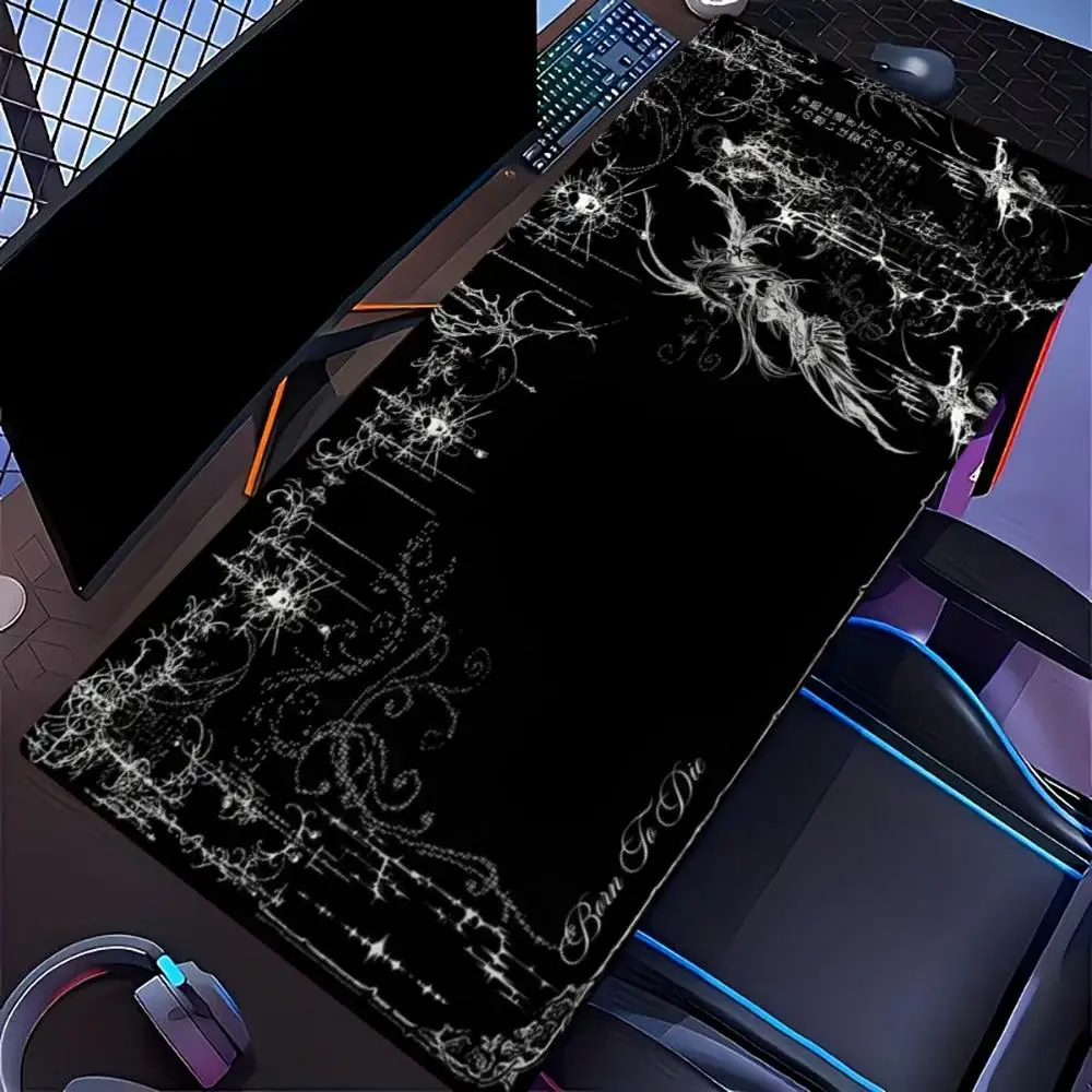 Gothic Dark Angel XXL Gaming Mouse Pad Black White Cross Sketch Deskmat Non-Slip Rubber Keyboard Mat Computer Gamer Mousepad