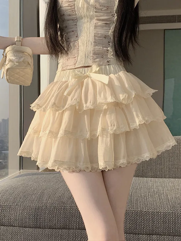 

Gentle Elegant Cake Skirt Women's Summer Lolita Style Sweet Short Fluffy Skirt with Petticoat High Waist Korean Version Commute
