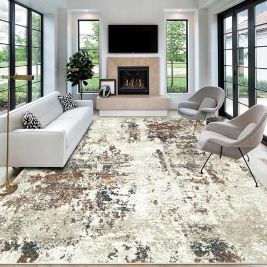

Living Room Rug 10x14 Rug Machine Washable Modern Abstract Rug Soft Neutral Area Rug NonSlip Stain Resistant Large Rugs for Liv