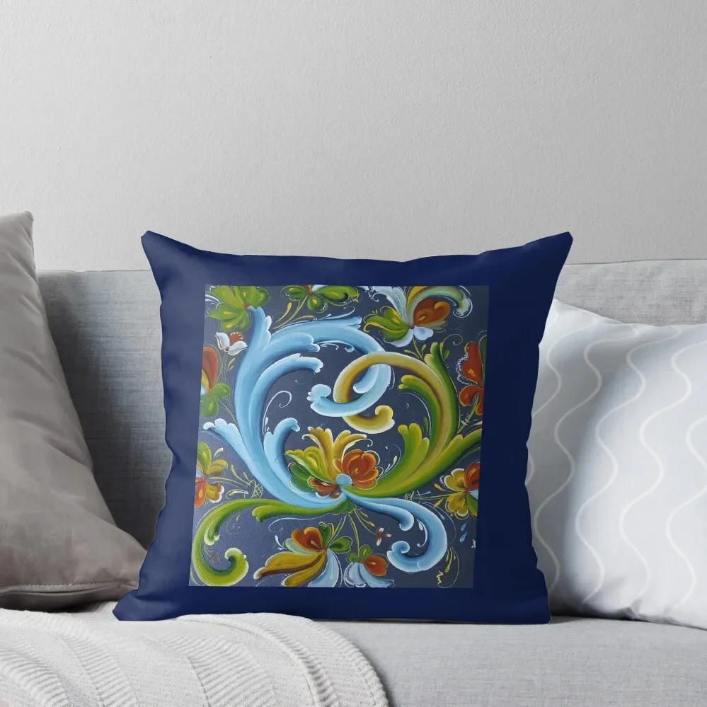 Norwegian Telemark Rosemaling, art, Scandinavian traditional painting Throw Pillow Christmas Covers Pillow