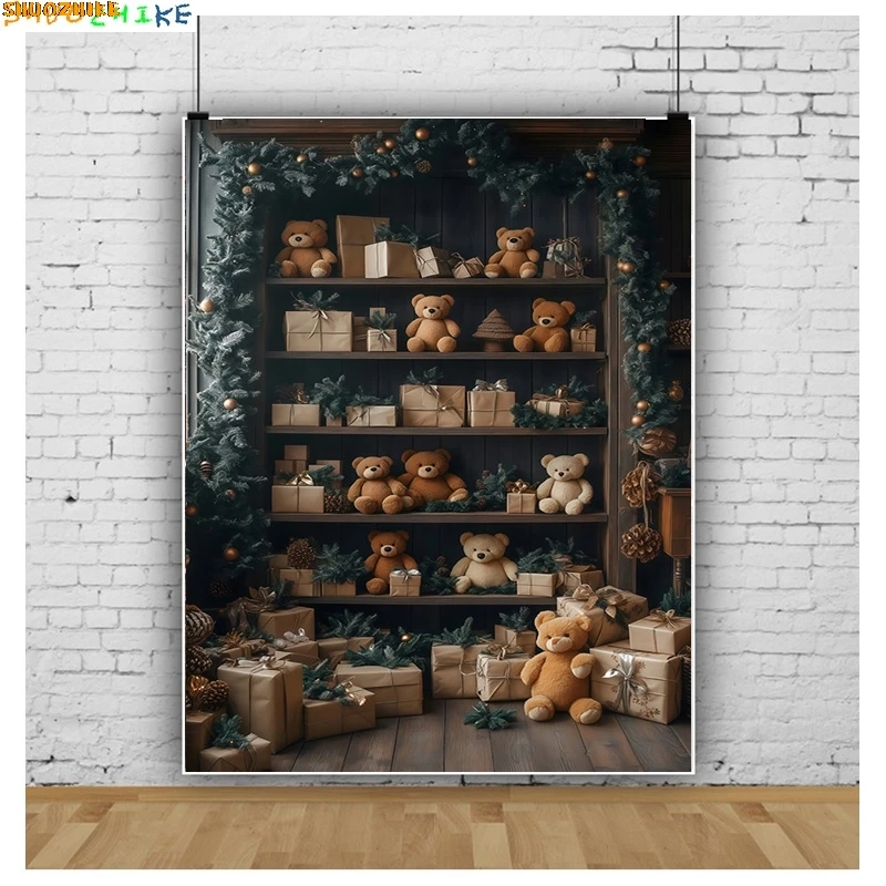 

Christmas Day Fireplace Photography Backdrops Prop illustration Window Living Room Interior Village House Theme Background HK-13