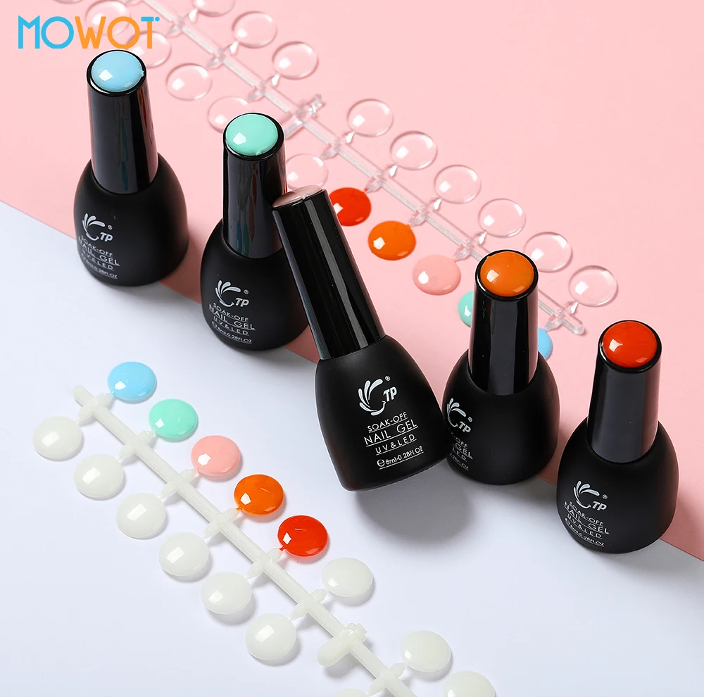 MOWOT 120pcs Nail Polish Display with Stickers Nail Color Table Acrylic UV Gel Polish Nail Capsule Sample Flat Back Color Card