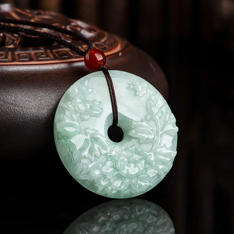 Natural Jadeite Flower Blooming Rich and Safe Buckle Ice Jade Pendant