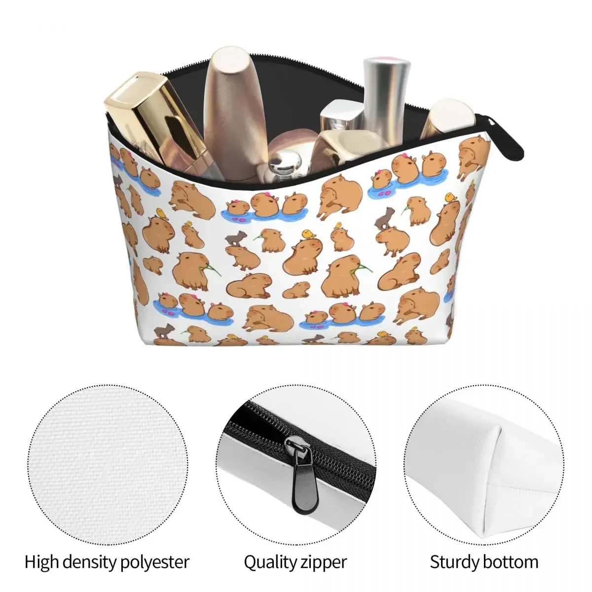 Capybara Pattern Women Cosmetic Bags Travel Makeup Organizer Pouch Toiletry Storage Dopp Kit Case