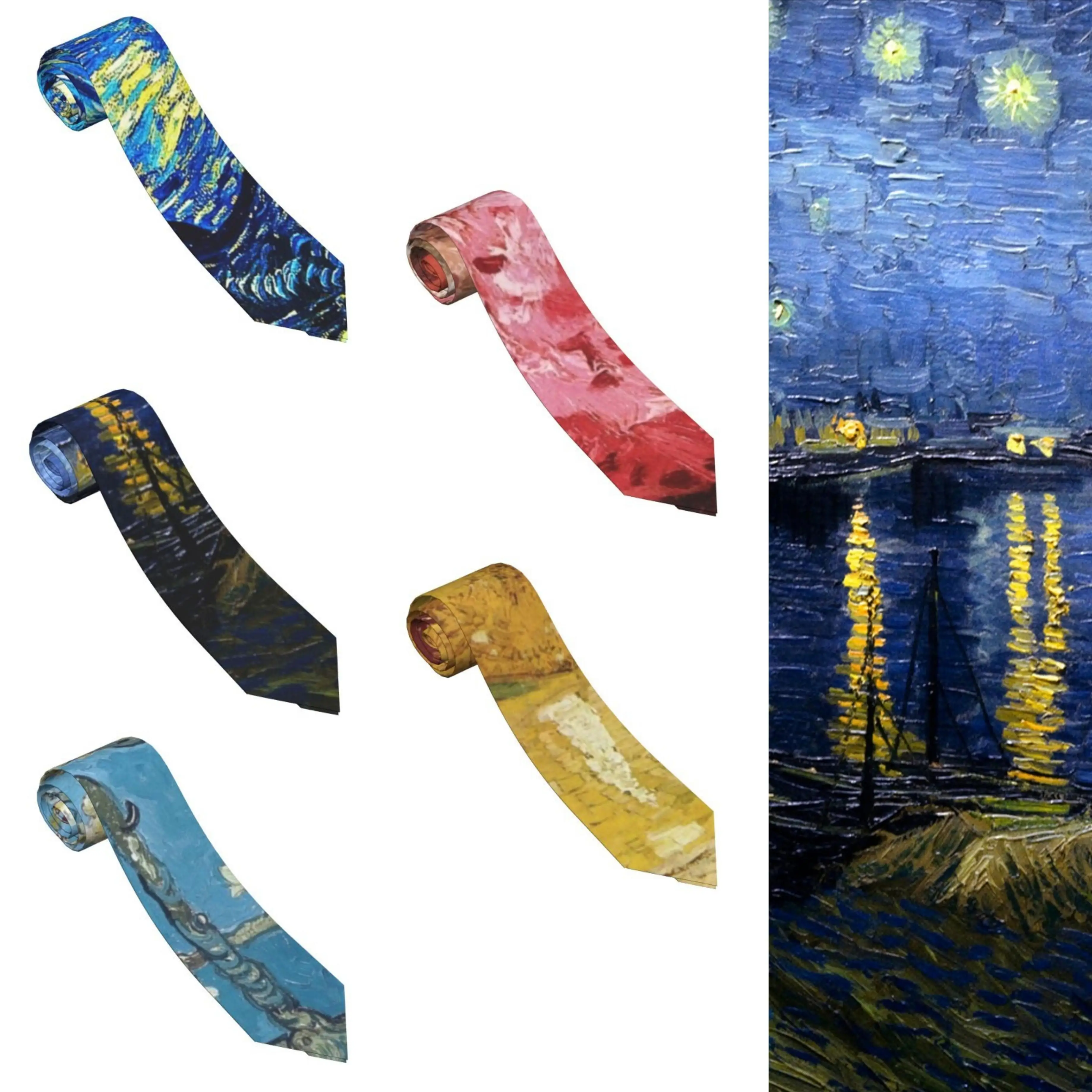 Starry Night Over The Rhone Tie Van Gogh Formal 8CM Neck Ties For Men Accessories Shirt Vintage Cravat