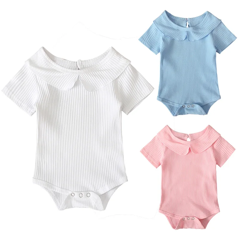 Newborn Baby Girls Bodysuits Short Sleeve Cotton Toddler Jumpsuit CoPeter pan Collar Infant Romper Children Clothing Summer A430