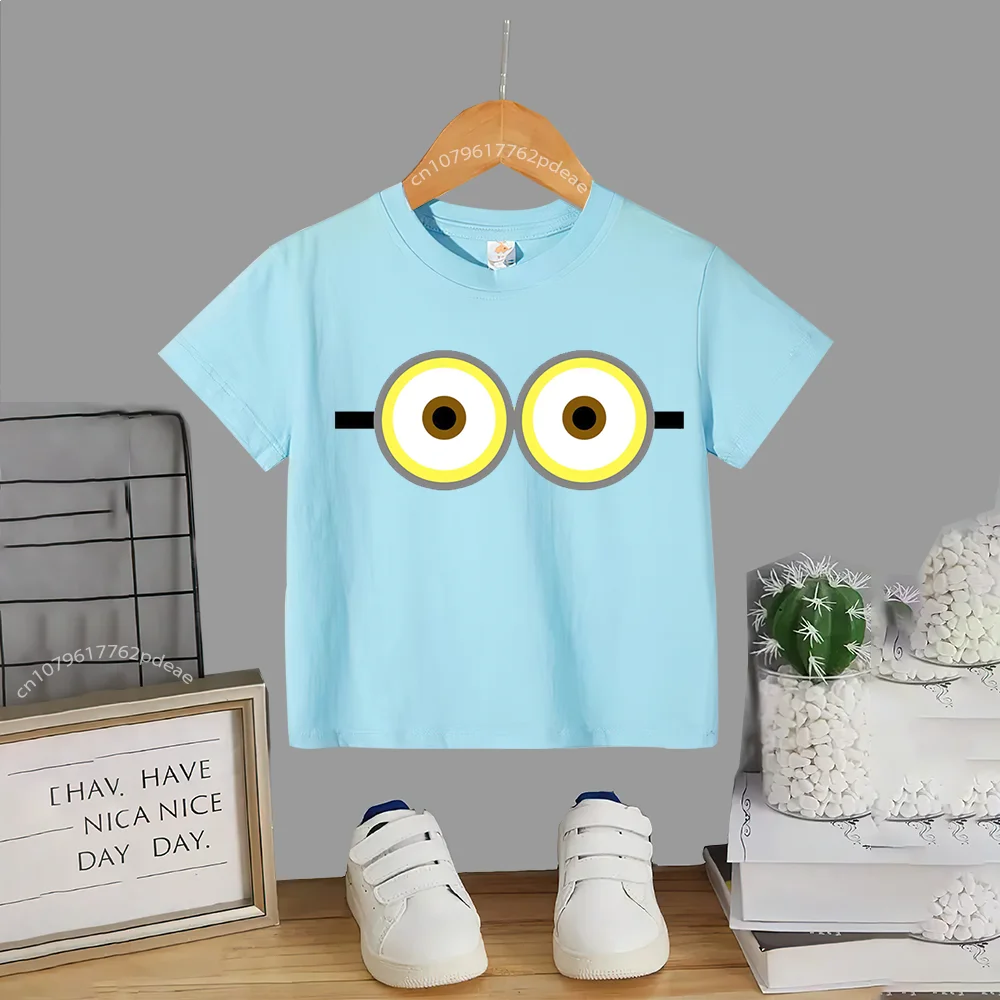 Teen Summer 100% Cotton T-shirt Kids Cartoon Minions Simple Printed round neck Cotton T-shirt Boys Girls Comfortable short sleev