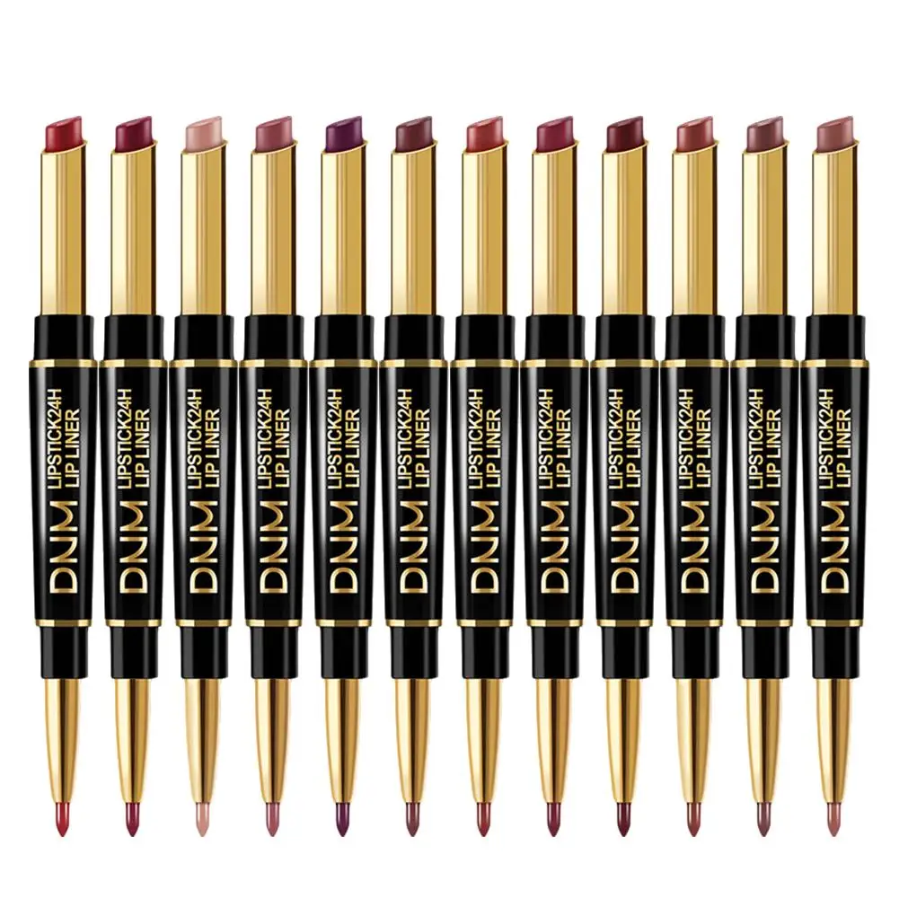 12 Color Double Headed Lip Makeup Lipstick Pencil Waterproof Matte Lipstick Red Beauty Lip Tint Stick Pen Lasting Sexy Long V6Z7