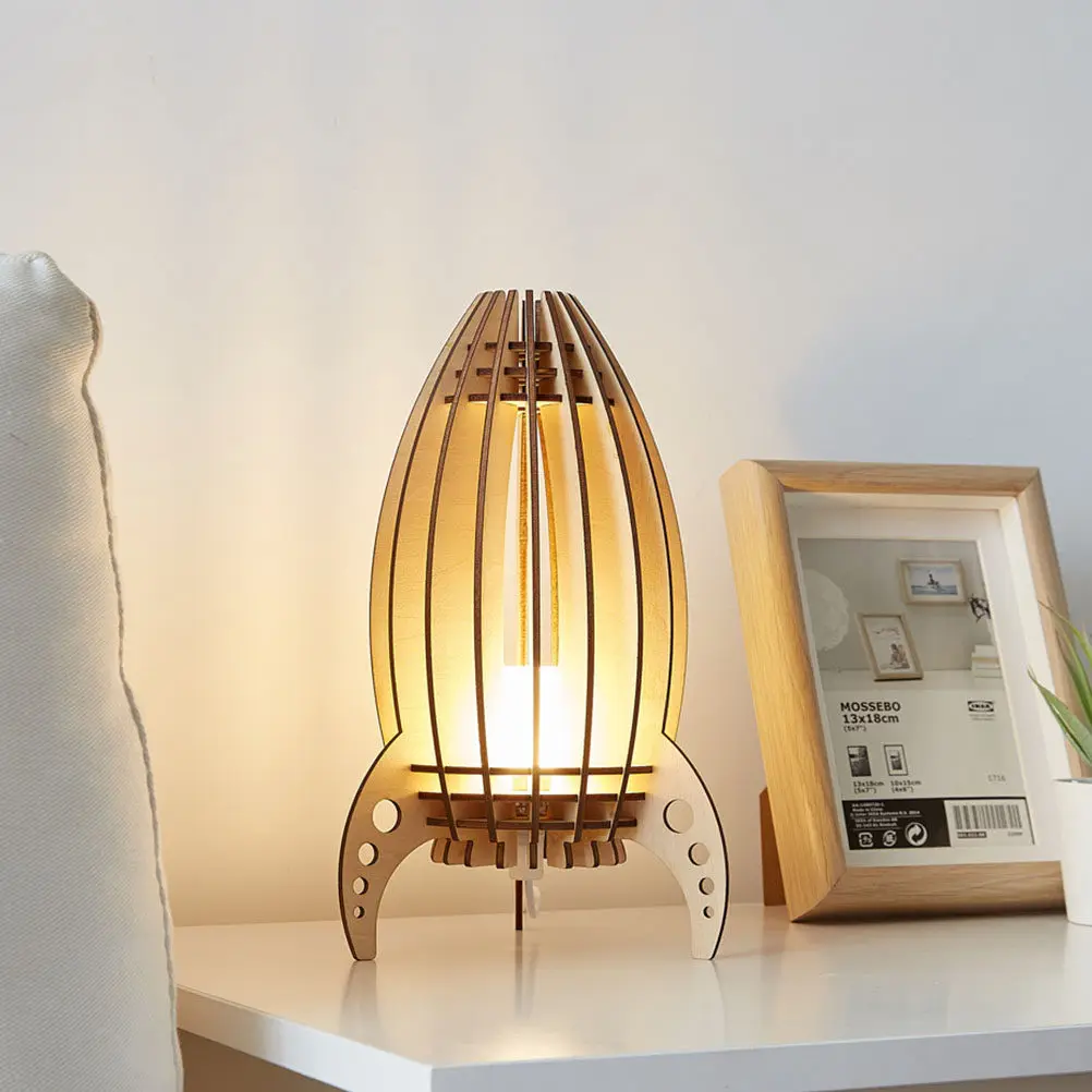 1Pcs Premium Wood Space Rocket Lamp Children Night Light Bedtime Story Reading Light Creative Novelty Lamp for Boys Bedroom