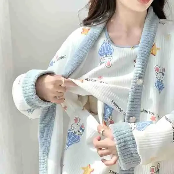 Spring Autumn Breathable Cotton Maternity Pajamas Set Postpartum Nursing Feeding Clothes For Pregnant Women Sleepwear Homewear