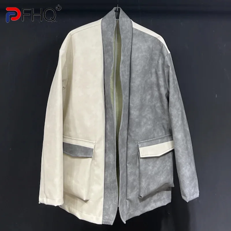 

PFHQ Men's PU Leather Versatile Cardigan Jackets Chinese Style Improved Haute Quality Handsome Summer Male Popular Coat 21Z4454