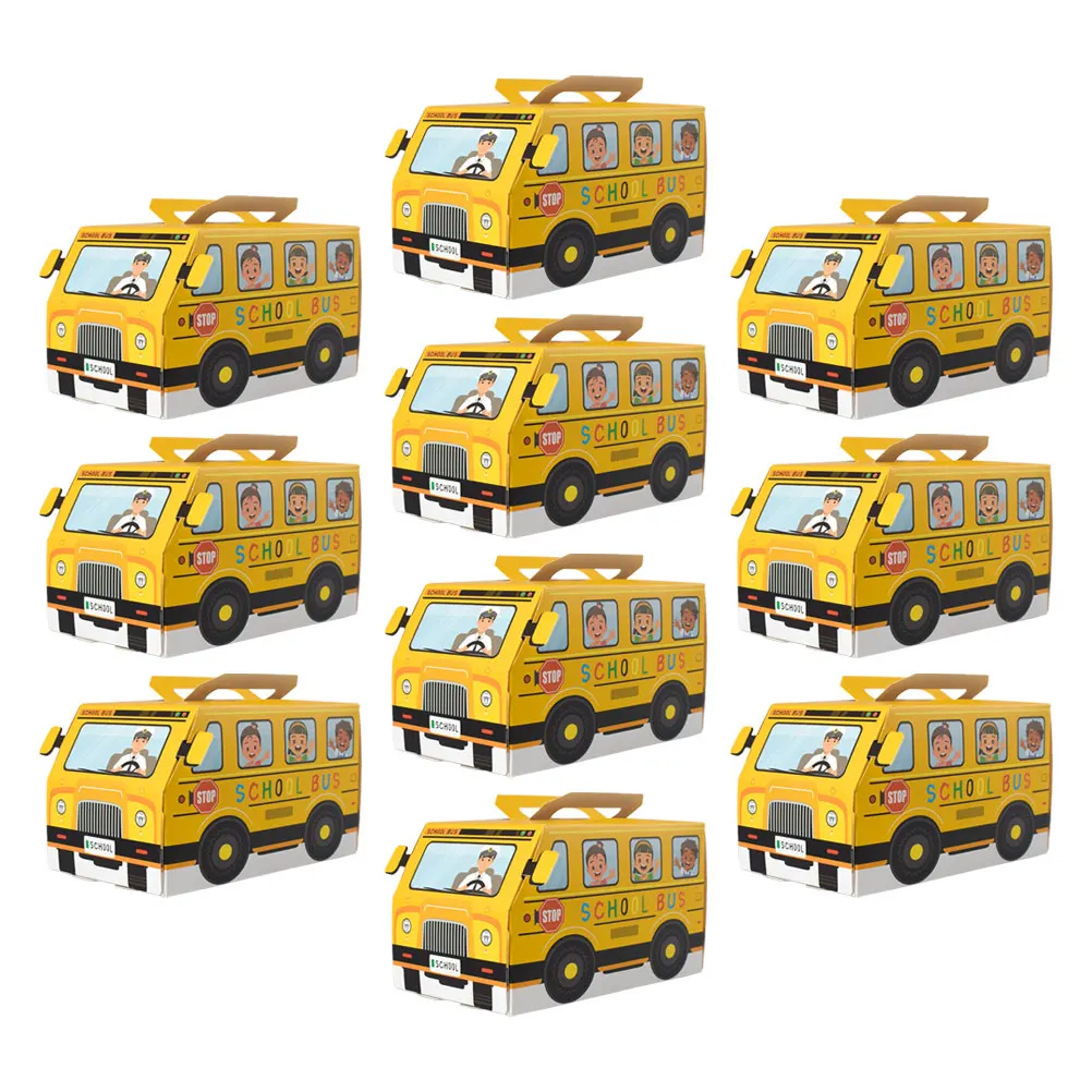 

10 Pcs Back to School Favor Containers Party Boxes Decorations Treat Yellow Bus Classroom Candy