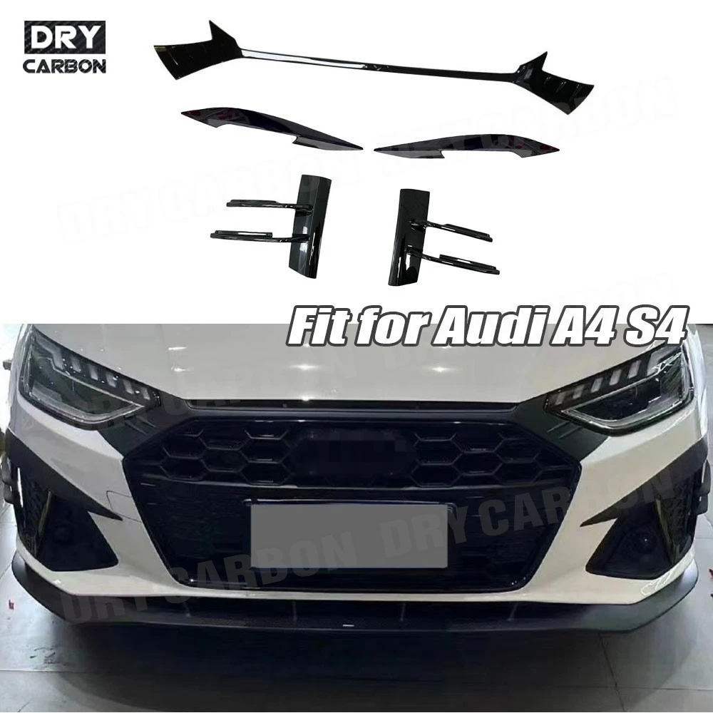 

For Audi A4 S4 Not Standard 2020-2024 A Style Front Bumper Canards Spoiler Splitter Front Grille Trim Cover Body Kits ABS