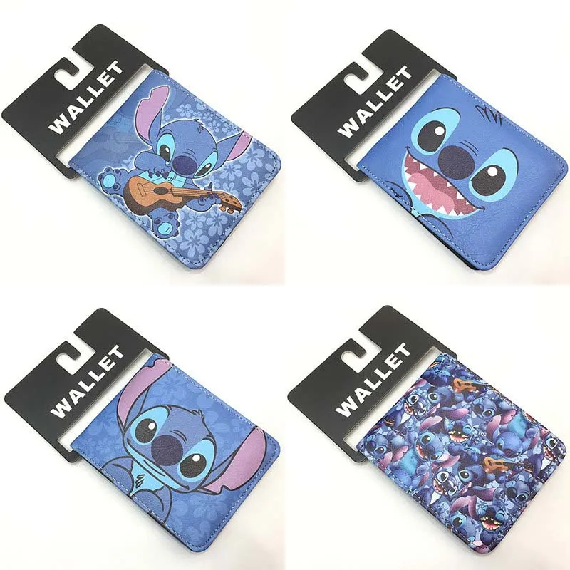 22 Colors Disney Lilo Stitch Unisex 2 Fold Short Wallet PU Leather Women Men Clutch Cute Small Card Purse Bag Toy Handbag Gift