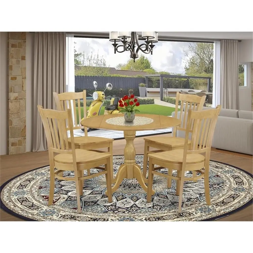 Modern 5 Piece Round Dining Table Set with 4 Chairs, 42x42 Inch Wood Kitchen Furniture, Customized