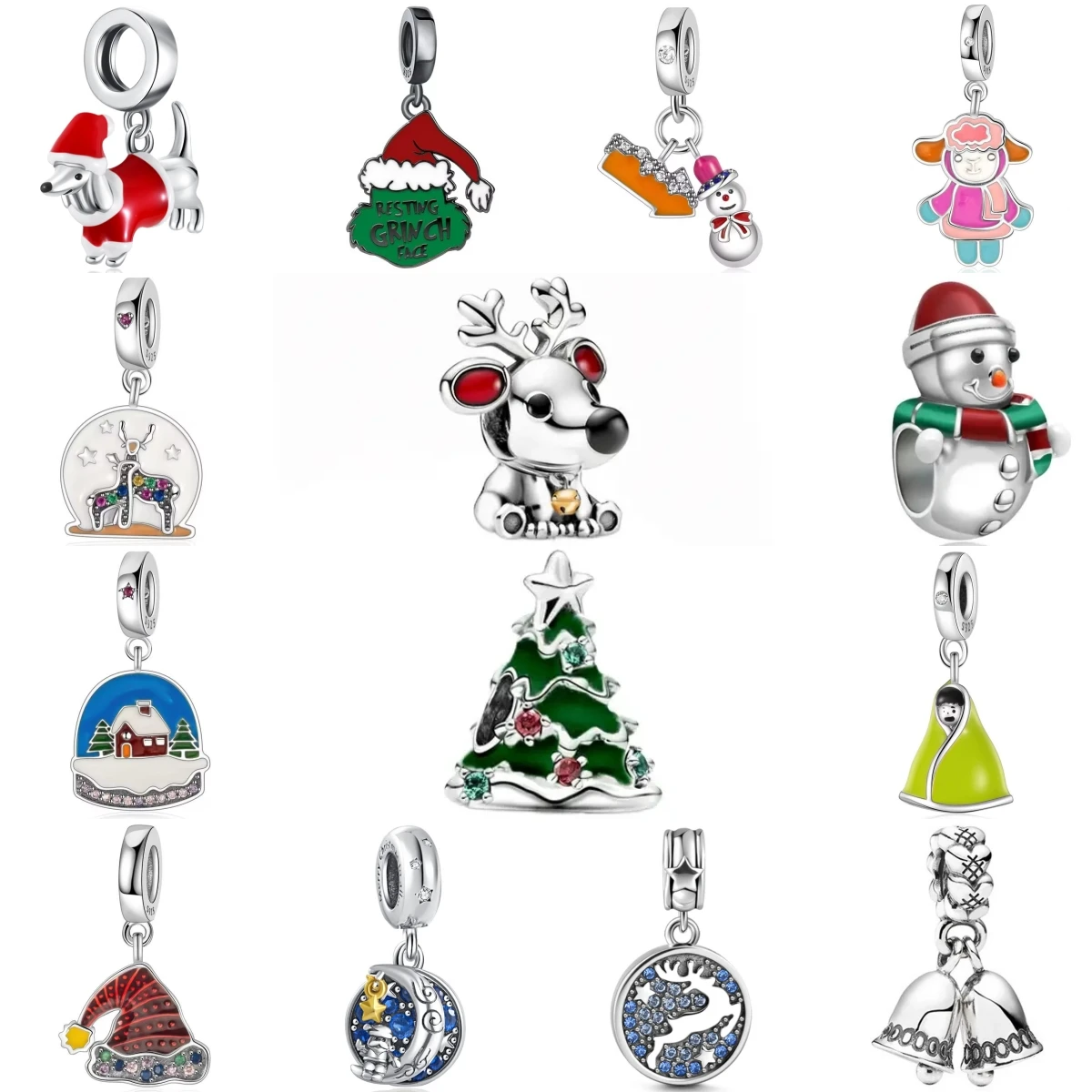 

Christmas's Day Elk Snowman Bell Jewelry Beads Puppy Charm 925 Pure Silver Suitable for Primitive Bracelet Women's Jewelry