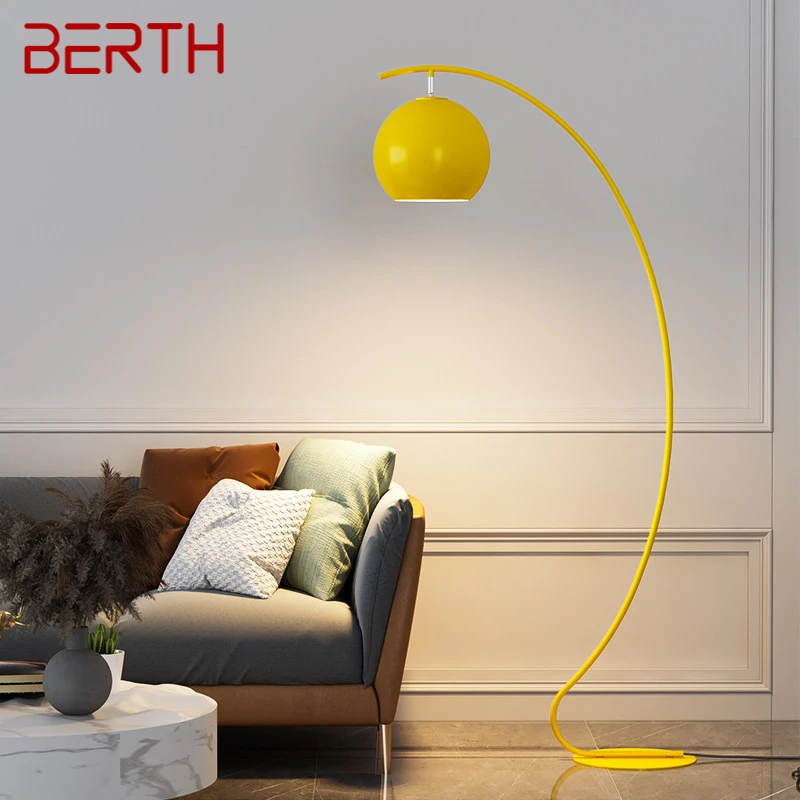 BERTH Nordic Yellow Fishing Floor Lamp Modern Family Living Room Bedroom Sofa Creative LED Decorative Standing Light