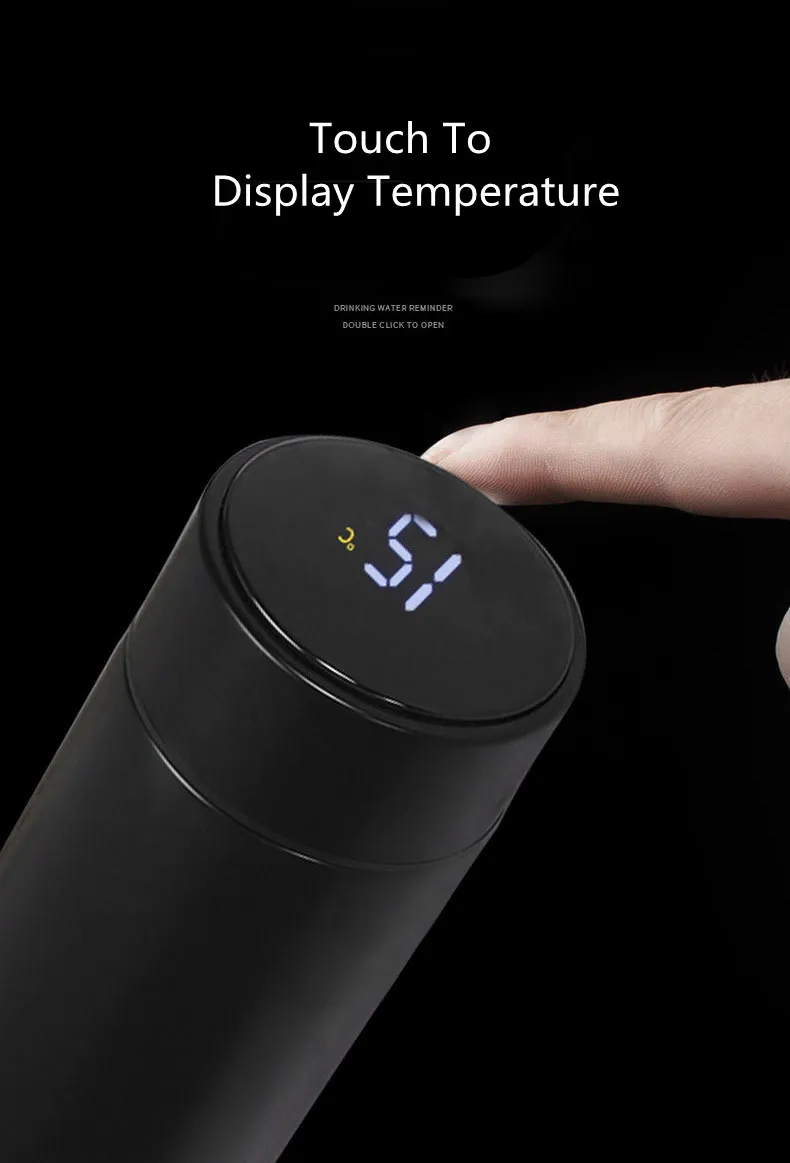 Imagem -05 - Garrafa de Água a Vácuo para Homens Smart Display Temperatura 500ml 304 Café Termose Presente do Negócio Logotipo Personalizado Aço Inoxidável