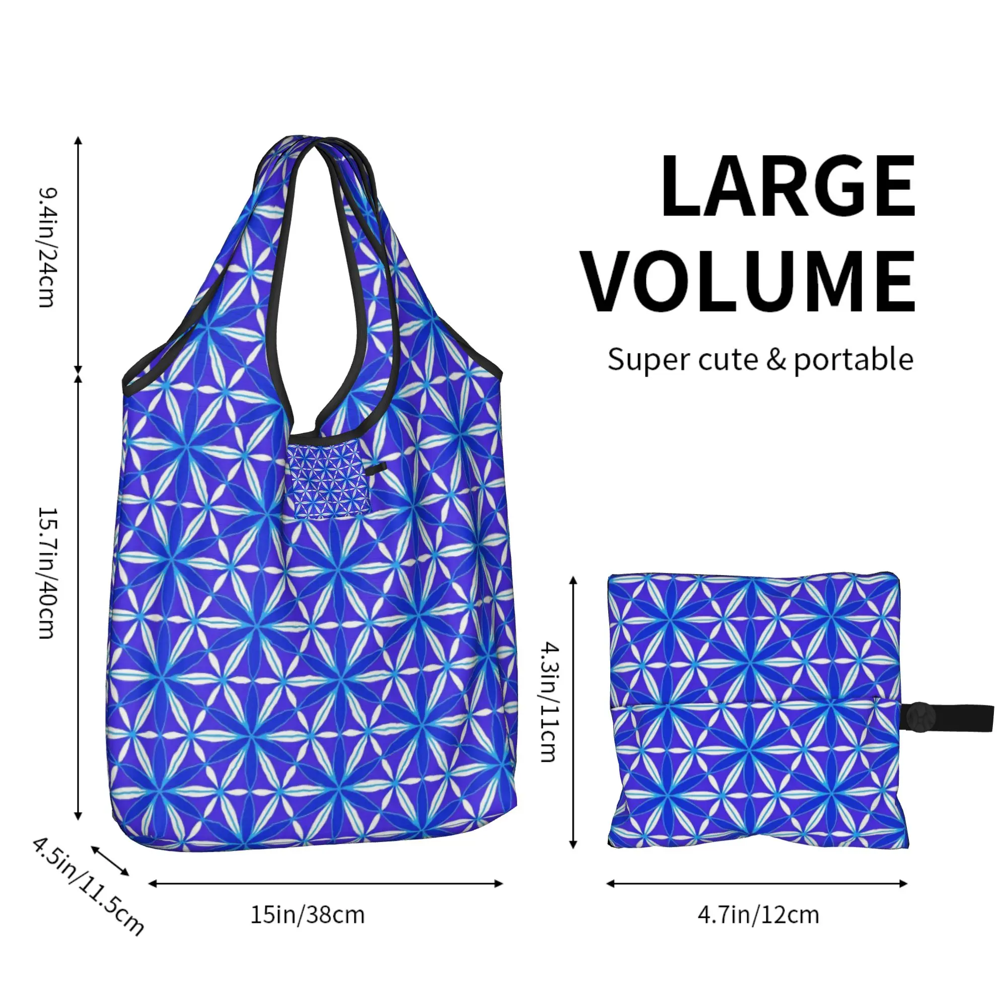 Funny Flower of Life  Shopping Tote Bags Portable Sky Lapis Lilac Boho Floral Groceries Shopper Shoulder Bag view 3