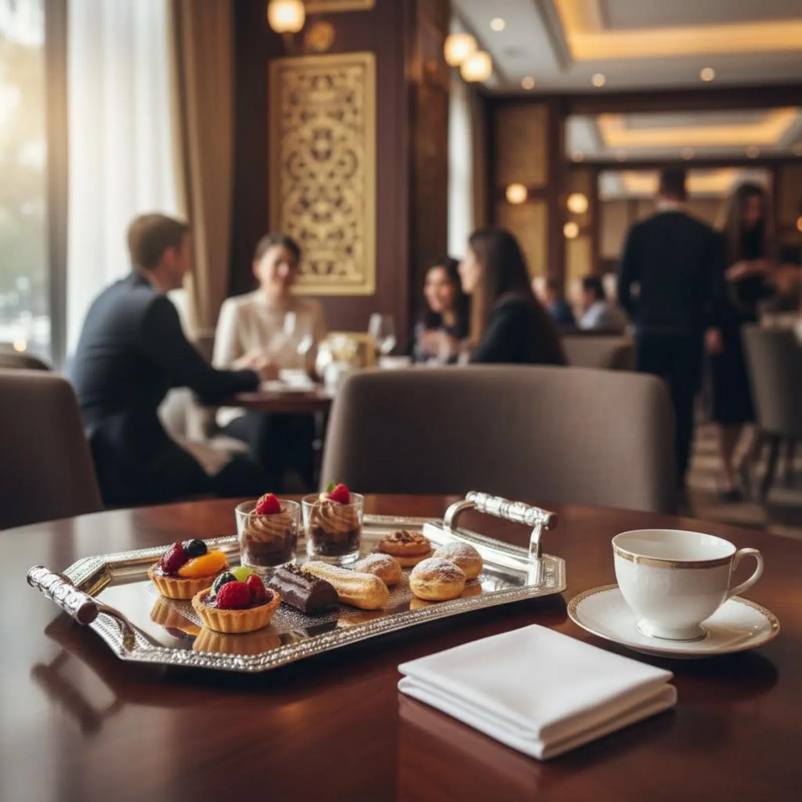 Bandeja de Servir Ornamentada con Asas, Diseño Elegante, Plato de Acero Inoxidable Repujado, Diseño Europeo, Bandeja Metálica Multifuncional