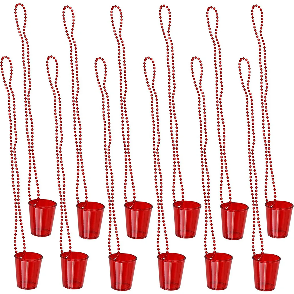 12 Stück Schnapsgläser auf Perlenkette aus Kunststoff, Schnapsbecher-Halskette, Hochzeit, Junggesellenabschied, Geburtstag, Party, Dekorationszubehör – Detail 5