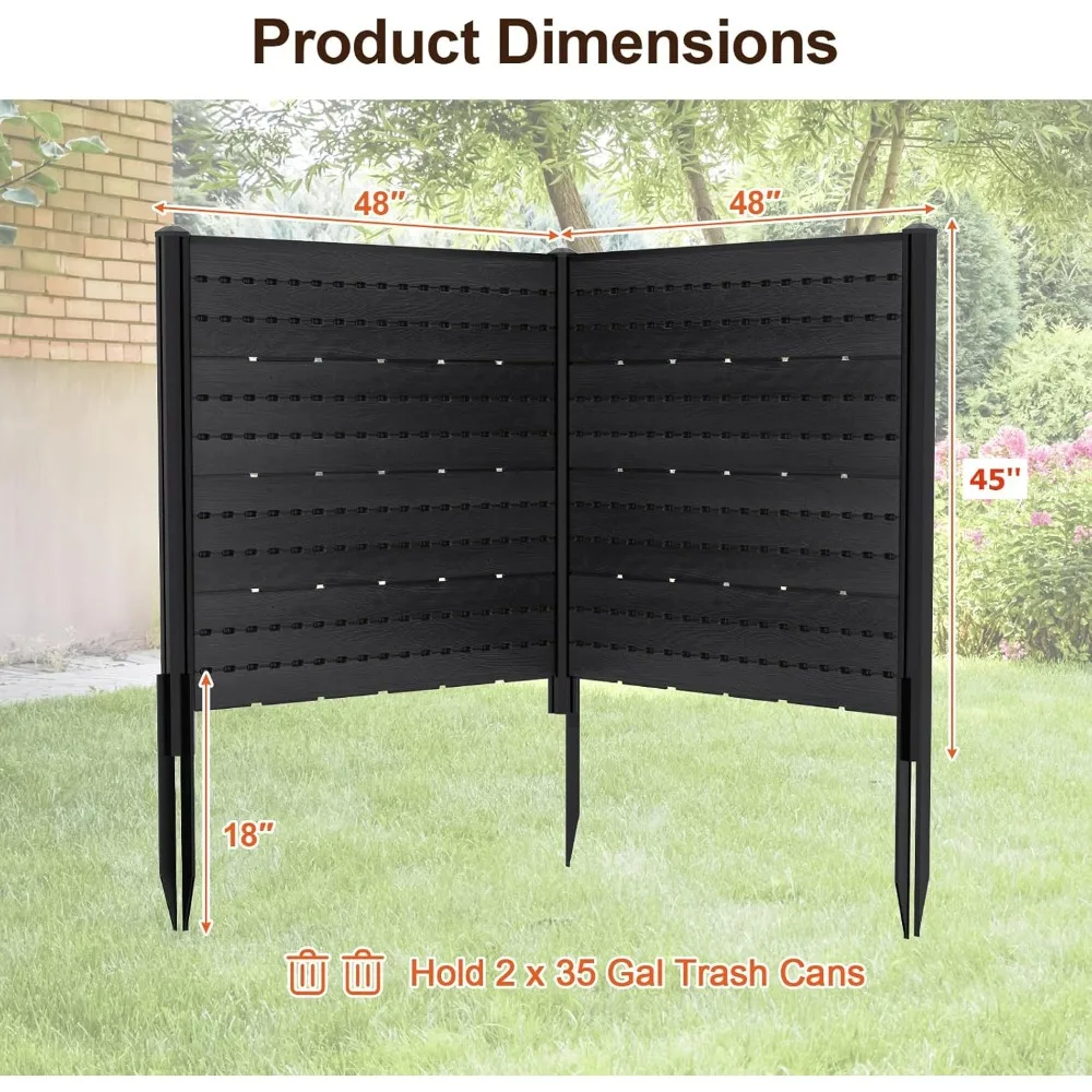 4 Panels Outdoor Privacy Screen, 48''W X 45''H Conditioner Fence with Stakes HDPE Decorative Trash Can Enclosure, Outdoor Fences