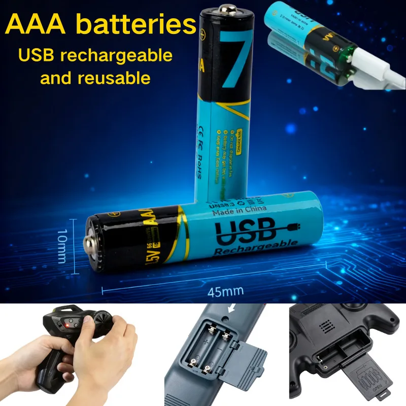 New AA lithium battery USB-C fast charge 3800 mAh high capacity | 1.5 hours fast charge | Special battery for wireless devices