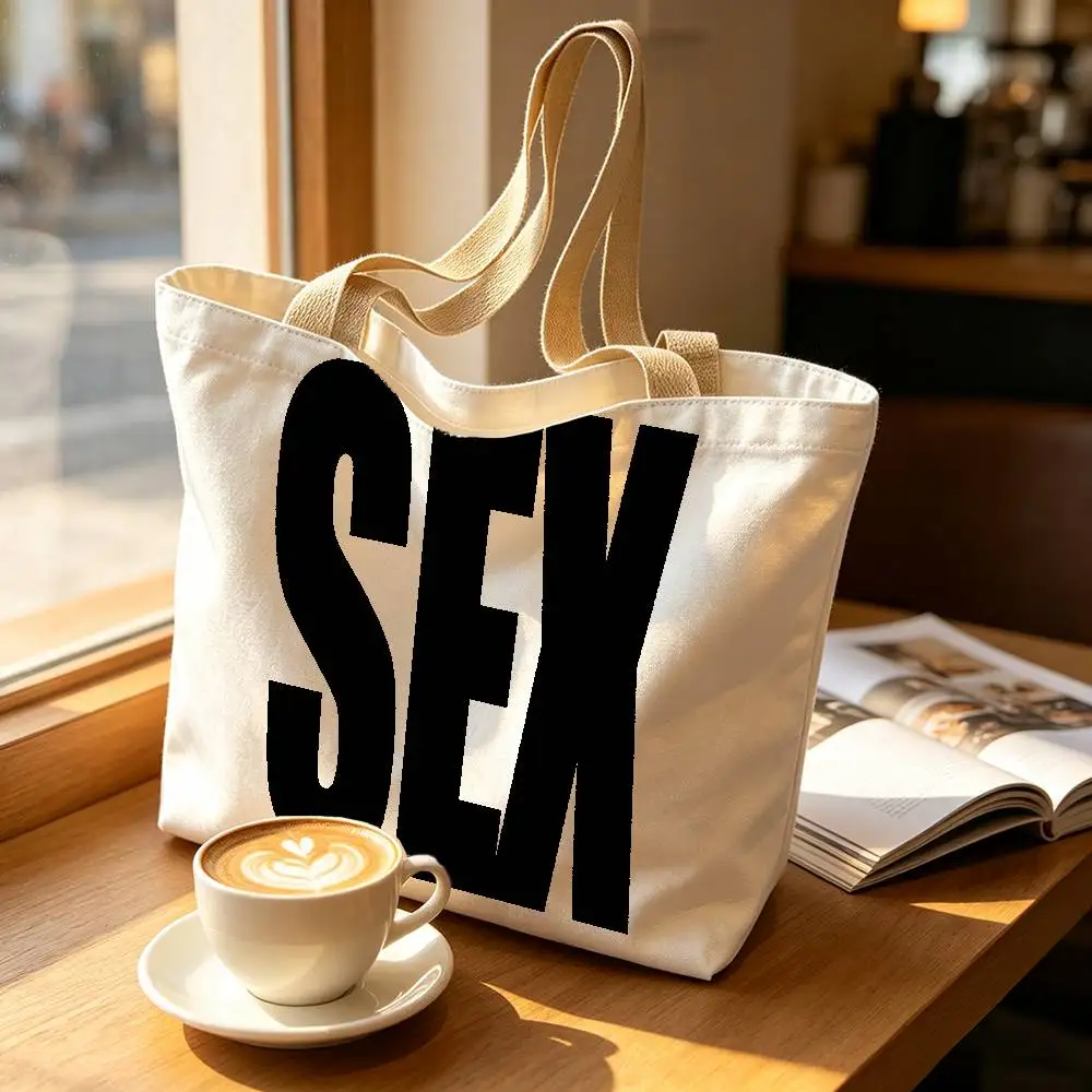 sex or kiss Canvas Tote Bag Spacious Shoulder Bag with Zipper Closure and Classic for Work