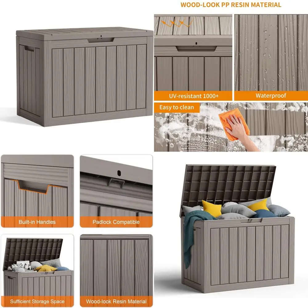 

45 Gallon Lockable Outdoor Storage Box for Patio, Garden Tools, and Furniture - Grey