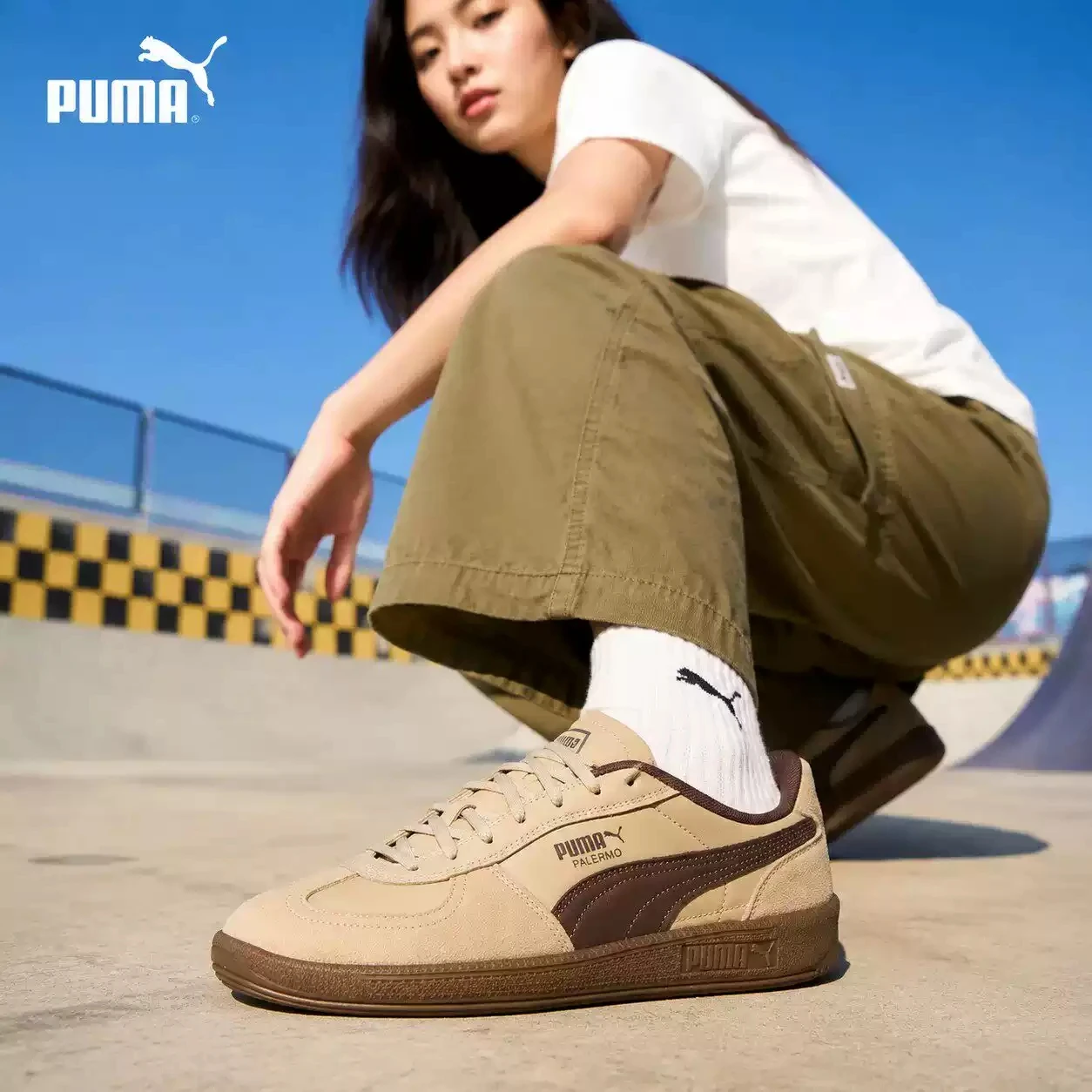 PUMA Men Low Top Skate Shoes 403257-04 Almond Brown T-Toe Suede Patch Retro Gum Sole Casual Sneakers