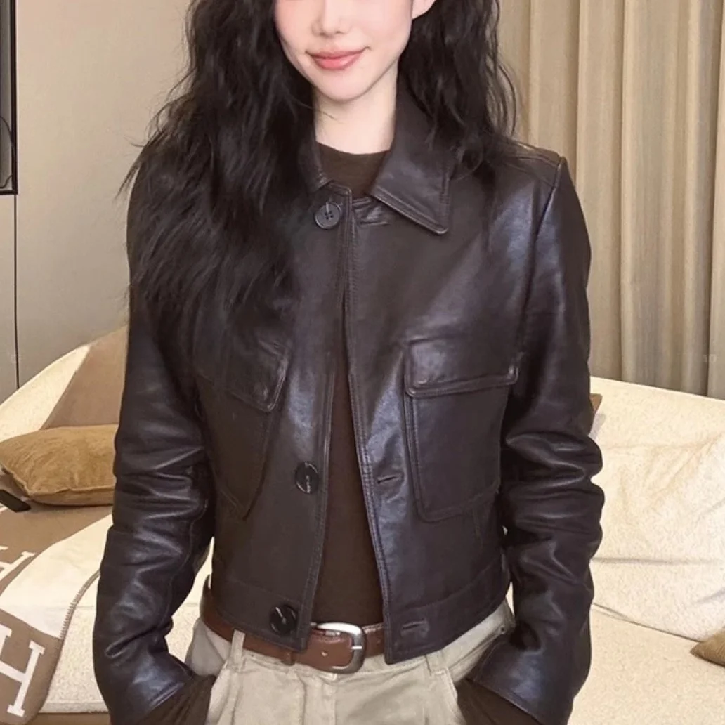 High-End Europeo Sle Donna Biker Or Jaet Colletto alla coreana Cappotto in pelle PU Versatile Fasionable Pendolarismo Vento Vestibilità ampia