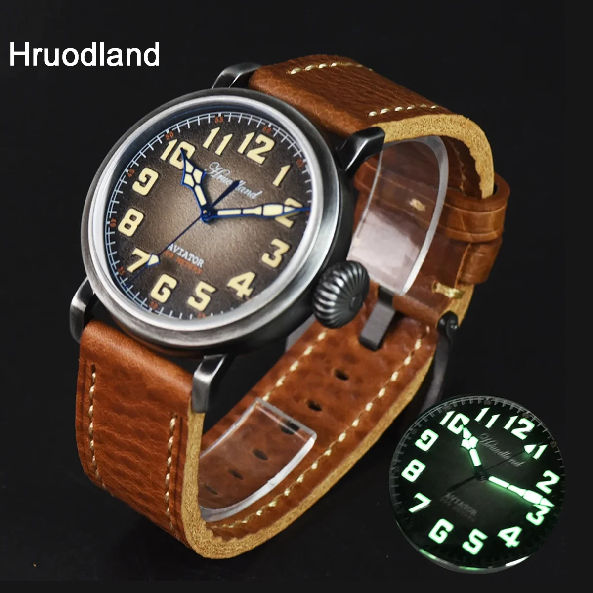 

Hruodland Pilot Ретро Автоматические Мужские Механические Наручные Часы Сапфировое Стекло 300 м Водонепроницаемые PT5000 Мужской Reloj Hombre F004