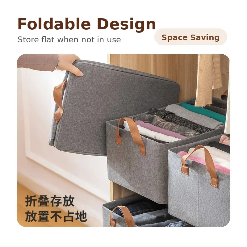 1/3/4pcs Foldable Clothes Storage Box Large Drawer Organizer Cationic Oxford Fabric Steel Frame Wardrobe Bin for Sweaters Pants