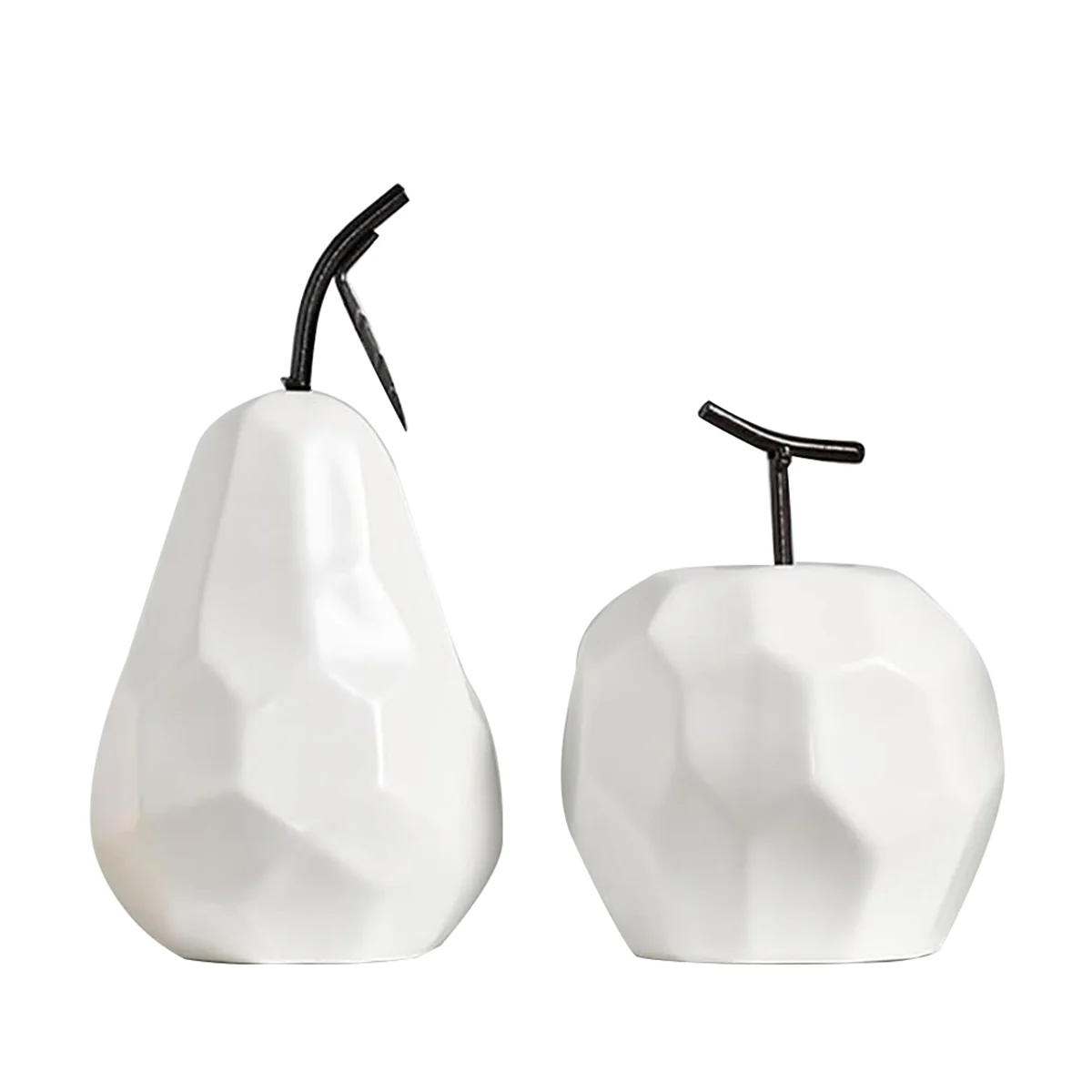 White Ceramic Fruits Statue Minimalist Modern Fruit Sculpture Ornaments for Bookshelf Home Wedding Party